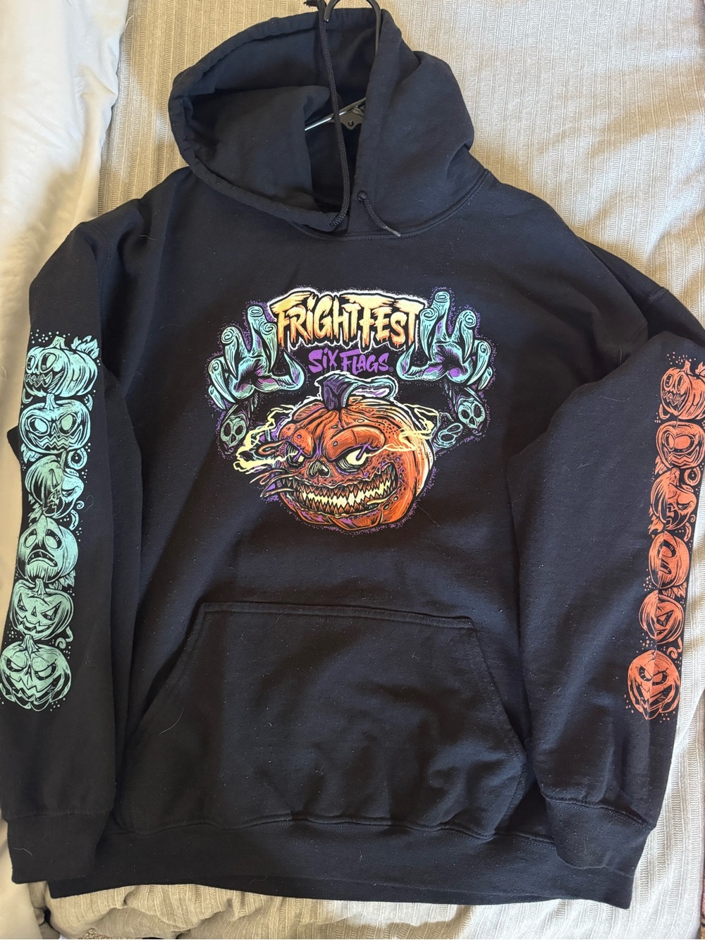 Fright Fest Six Flags Black Graphic Pullover Hoodie